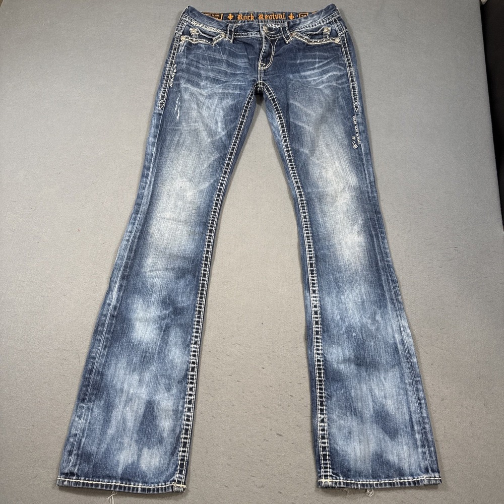 Rock Revival Gloria Boot Jeans Women's 29 Fleur rhinestone distressed - Picture 3 of 10